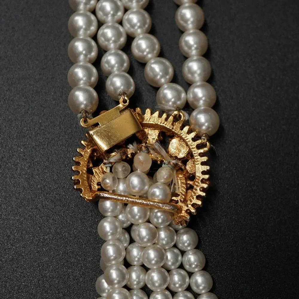 Vintage Hattie Carnegie 1940s Faux Pearl Rhinestone Necklace Earring Set Tassel